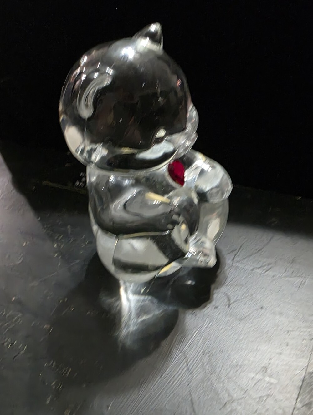 Fenton Clear Glass Cat Figurine with Red Heart Accent